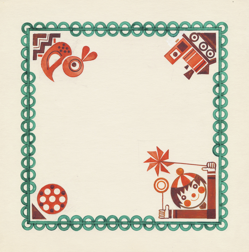 Návrh dezénu vreckoviek. Realizované pre Harmanecké papierne, n.p. Harmanec, 70 .– 80. roky 20. storočia