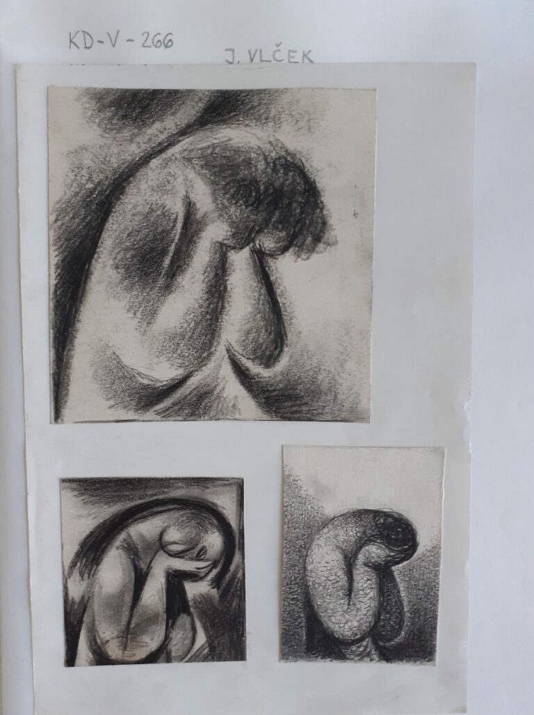 Voľné umenie; Skice plačúcej ženy, spolu 3 kusy nalepené na papieri