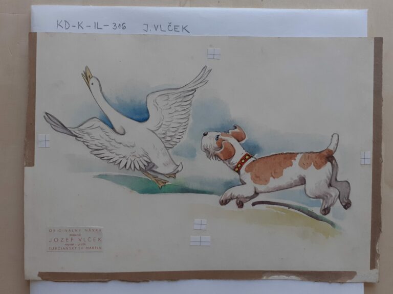Ilustrácia; Leporelo - pes naháňajúci hus