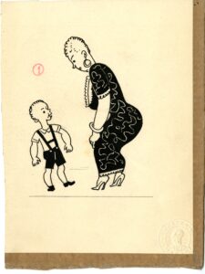 Ilustrácia; Kresba do časopisu - žena s chlapcom
