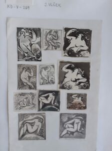 Voľné umenie; Drobné skice Bakchov s hroznom a sediacich žien, spolu 11 kusov nalepených na papieri