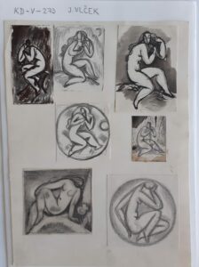 Voľné umenie; Skice ženských aktov, spolu 7 kusov nalepených na papieri