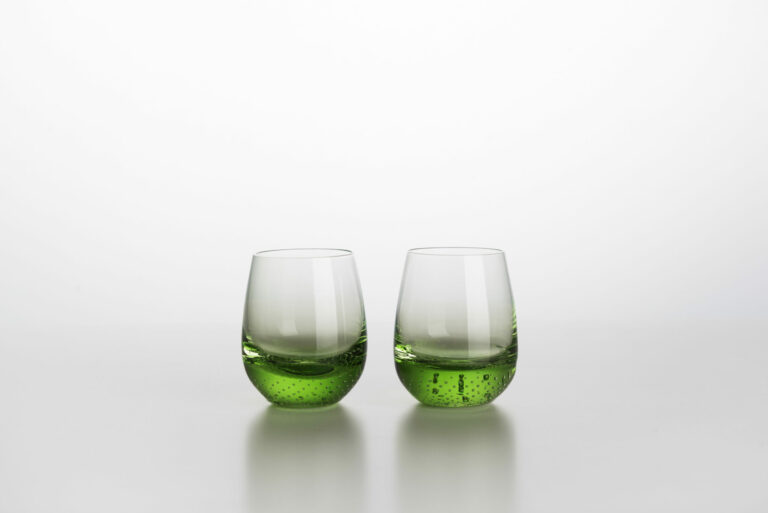 Poháre, zelené sklo s bublinkami