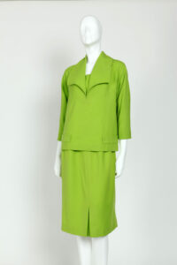 Dámsky kriklavo zelený kostým, 2-dielny (kabátik, sukňa)