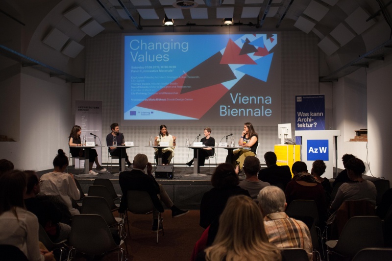 Konferencia Changing Values, Viedeň. Panel o inovatívnych materiáloch, september 2019. Foto archív SCD