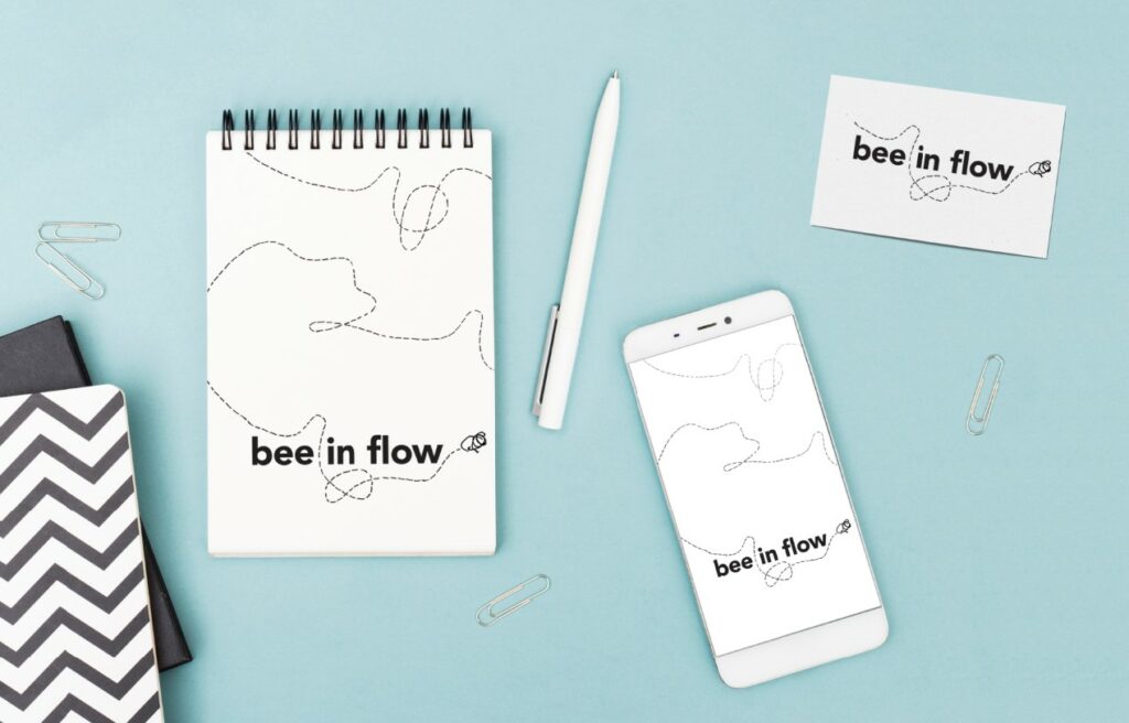Logo pre Bee in Flow. Messenger bot zaoberajúci sa kariérnym poradenstvom, 2020.