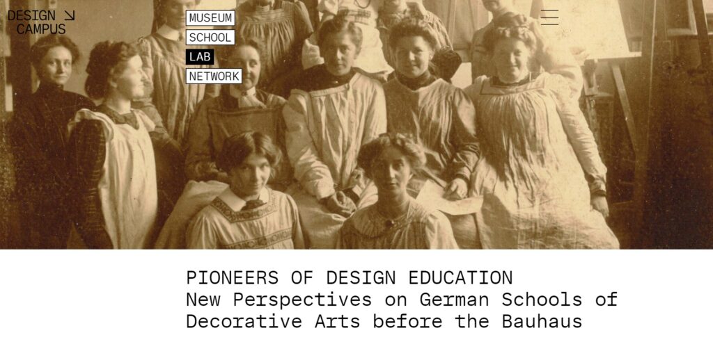 Úvodná stránka projektu Pioneers of Design Education. New Perspectives on German Schools of Decorative Arts before the Bauhaus.